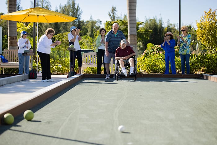 amavida Residents Enjoy Two Outdoor Bocce Courts.