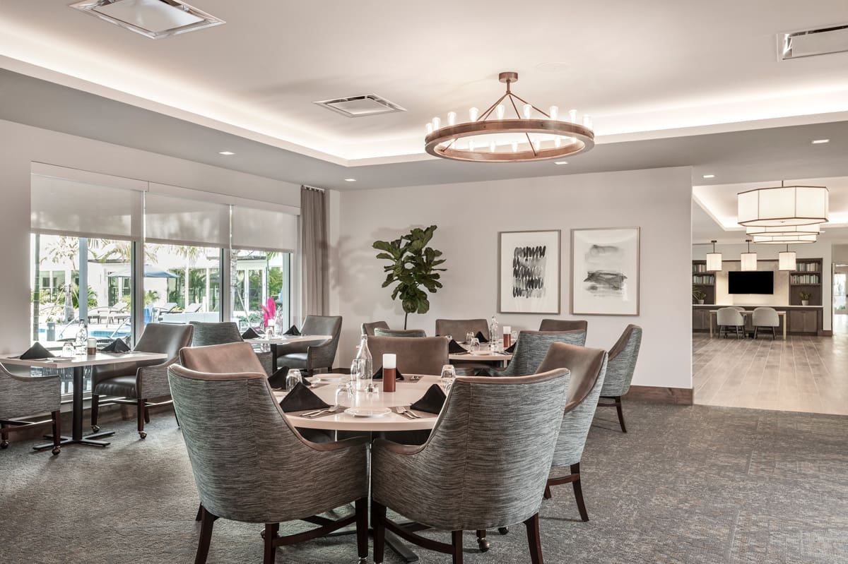 Our Assisted Living Residents Enjoy Their Own Dining Room Which Overlooks Their Courtyard Pool And Is Located Just Off The Lobby.